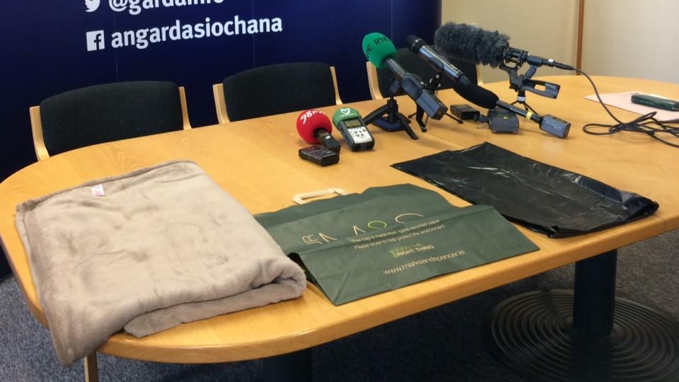 Items similar to those found with an abandoned infant discovered on Friday near the Kildare-Dublin border, close to Rathcoole and the busy N7.
