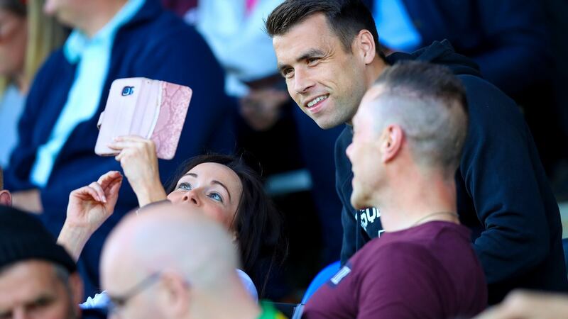 Ireland captain Séamus Coleman poses for a photograph during the Ulster SFC semi-final between Donegal and Tyrone at Kingspan Breffni Park. Photograph: Tommy Dickson/Inpho