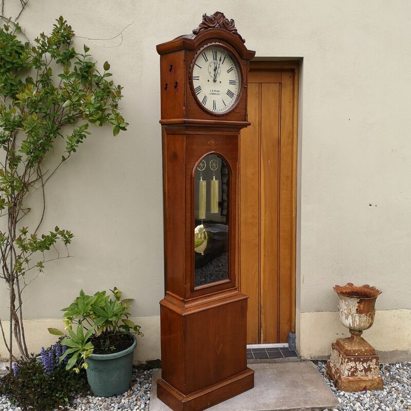 Victorian oak cased grandfather clock by LE Ryan of Limerick, €2,800-€3,200