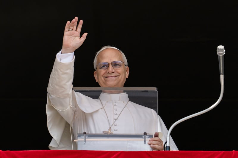Pope Leo XIV delivers his Angelus blessing from the window of his studio overlooking St. Peter's Square on August 10th. Photograph: Elisabetta Trevisan - Vatican Media via by Vatican Pool/ Getty Images