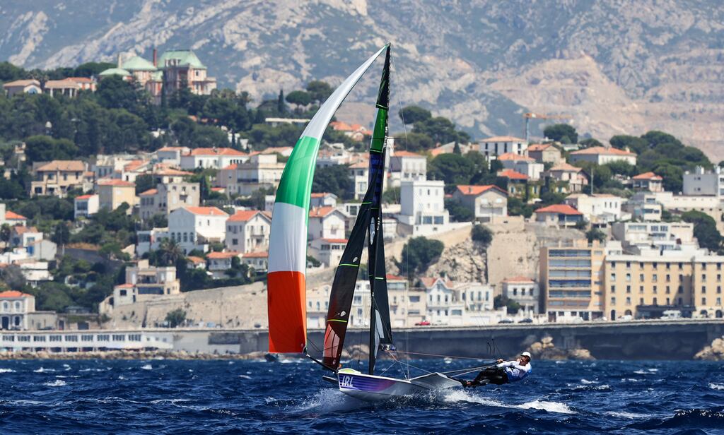 Ireland’s Robert Dickson and Seán Waddilove on their way to finishing second. Photograph: Oceansport/Inpho/David Branigan