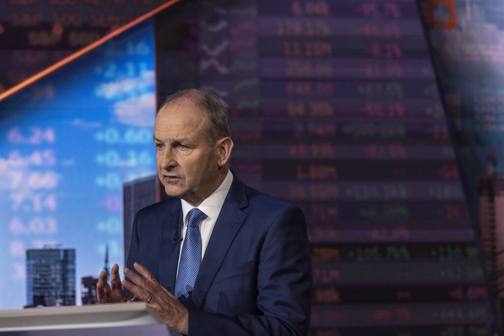 Taoiseach Micheál Martin during a Bloomberg Television interview in New York on Thursday. Photograph: Victor J Blue/Bloomberg
