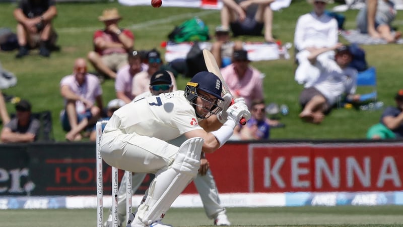 Jack Leach ducks under bouncer during play on day two. Photo: Mark Baker/AP Photo