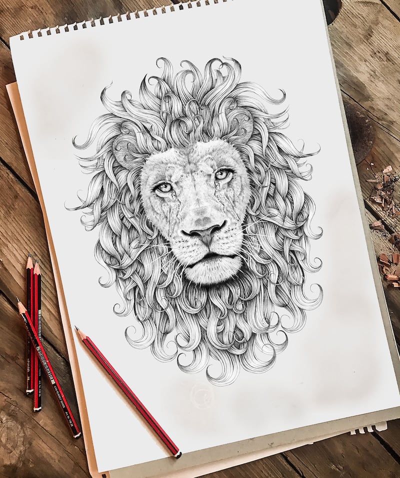 Sara brings her grey and white pencil drawings printed on linen featuring horses, birds and flat roses to Dublin – to be photographed