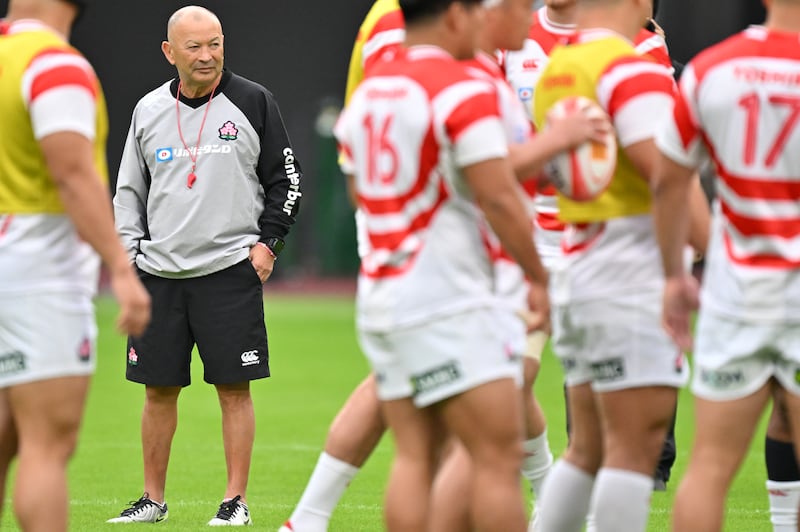 Eddie Jones runs the role over his Japan side in Tokyo last month. Photograph: Kenta Harada/Getty Images