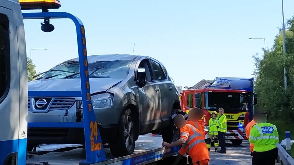 One of the cars involved in a collision on the M50. Photograph: Dublin Fire Brigade