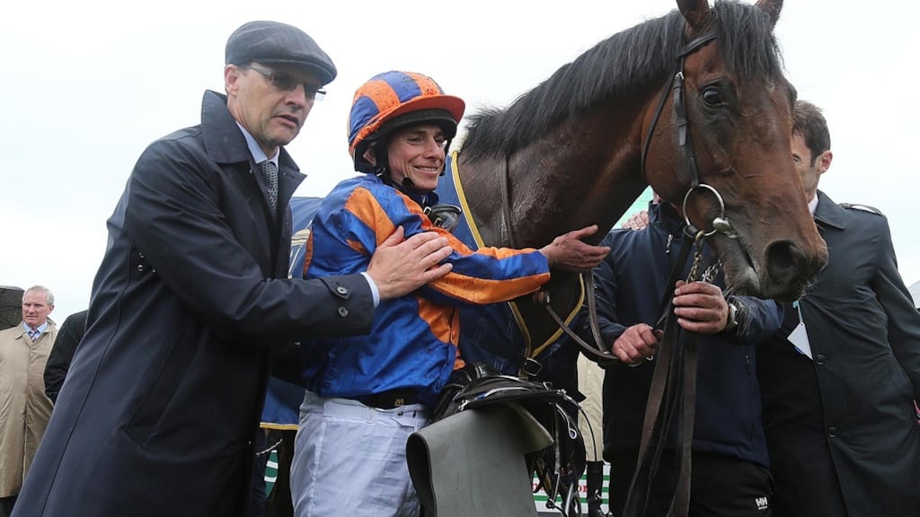 Aidan O’Brien and Ryan Moore with Churchill after winning the 2,000 Guineas at the Curragh in May. Lorraine O’Sullivan/Inpho