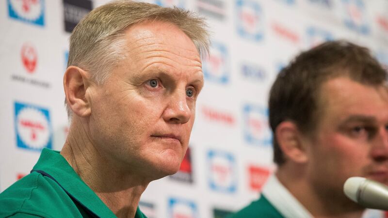 Joe Schmidt talks to the media after the game. Photograph: Inpho