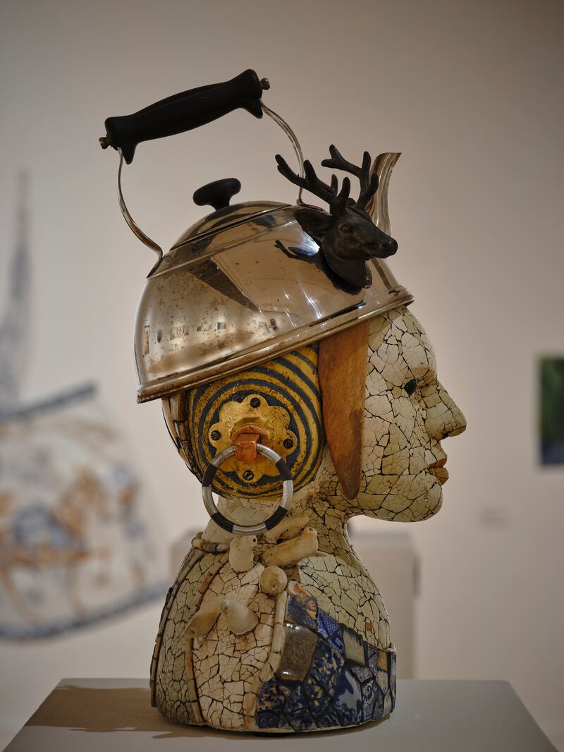 John Kindness, Bust of Athena, 2023, Eggshell and mixed media on reinforced plaster. Photograph: Ros Kavanagh
