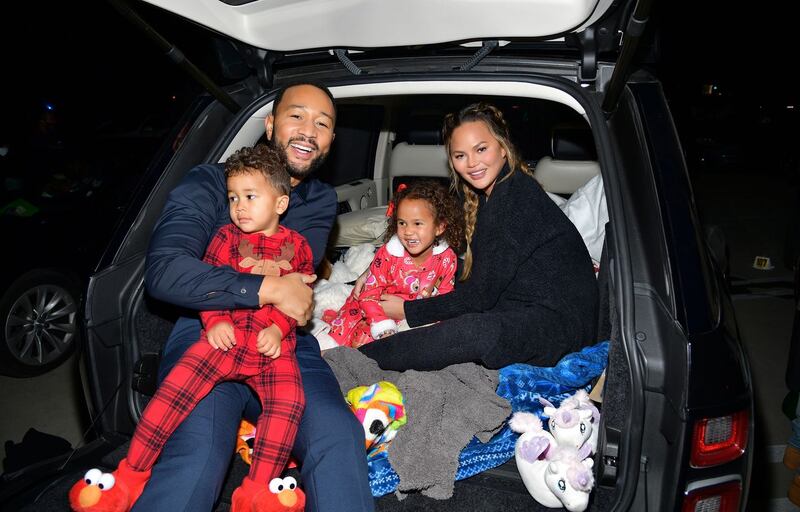 John Legend with his wife, Chrissy Teigen, and their children, Miles and Luna, in Los Angeles. Photograph: Matt Winkelmeyer/Getty Images for Netflix