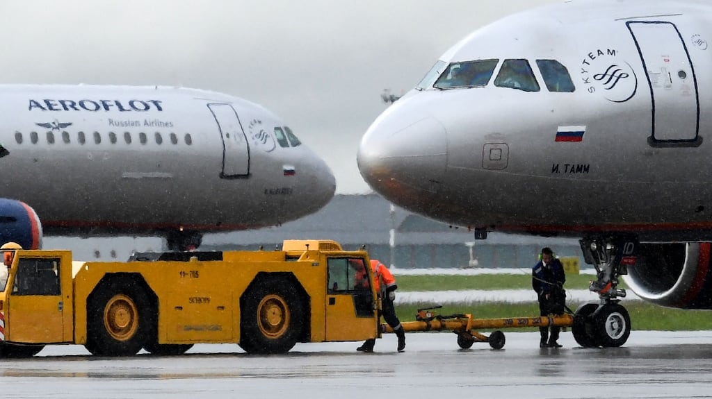 An Aeroflot aircraft taxis at Moscow’s Sheremetyevo international airport. Three aircraft leasing firms are suing 11 insurers over planes detained in Russia. Photograph: Getty Images