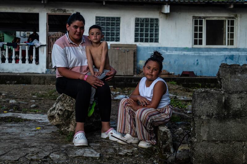 Yessica Rojas with her children Yessiel, aged three, and Kenyerly in Puerto Obaldía, Panama. Photograph: Federico Rios Escobar/New York Times