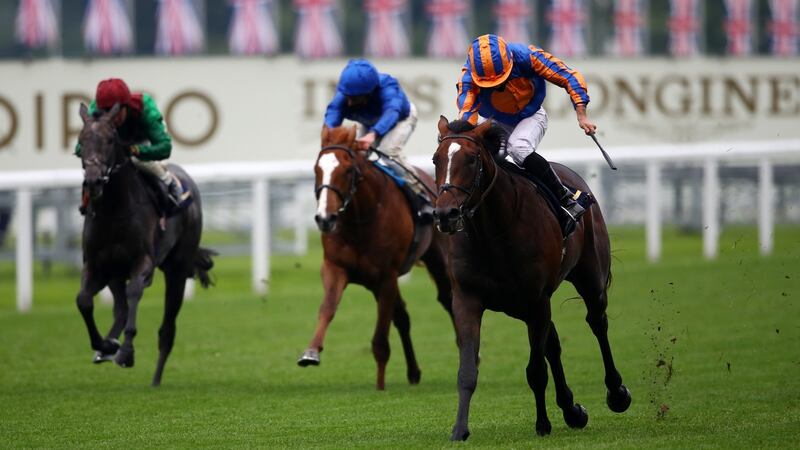 Battleground and Ryan Moore gave Aidan O’Brien his first winner of the day at Royal Ascot. Photograph: Julian Finney/Getty