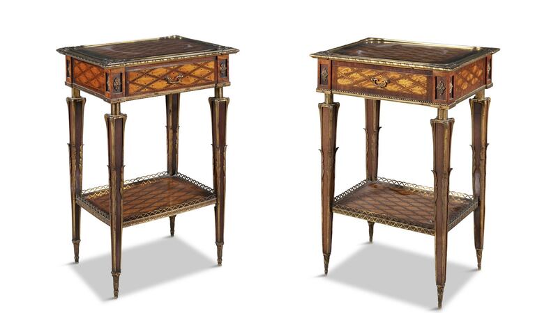 A pair of Louis XVI style ormolu and marquetry side tables achieved €3,800 through Adam’s of St Stephen’s Green