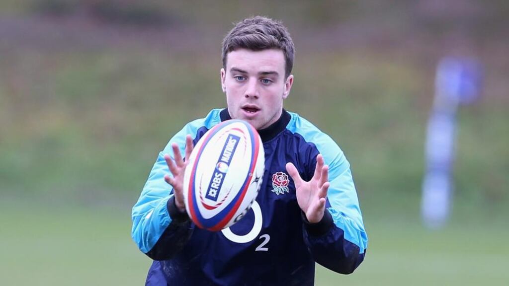 England’s George Ford during yesterday’s training session held at Pennyhill Park in Bagshot. Photograph: David Rogers/Getty Images
