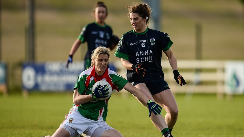 Cora Staunton of Carnacon in action against Foxrock Cabinteely during the LGFA All Ireland Senior Club Championship semi-final match at Bray Emmets in Wicklow. Photograph: Sam Barnes/Sportsfile