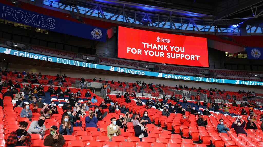 4,000 local fans were permitted to attend the FA Cup semi-final between Leicester and Southampton at Wembley on Sunday. Photo: Richard Heathcote/Getty Images