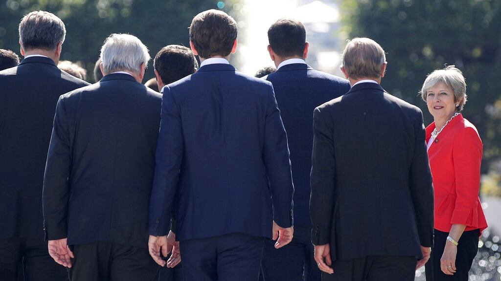 Britain’s Prime Minister Theresa May arrives for a family photo during the European Union leaders informal summit in Salzburg, Austria, September 20, 2018. REUTERS/Lisi Niesner/File Photo