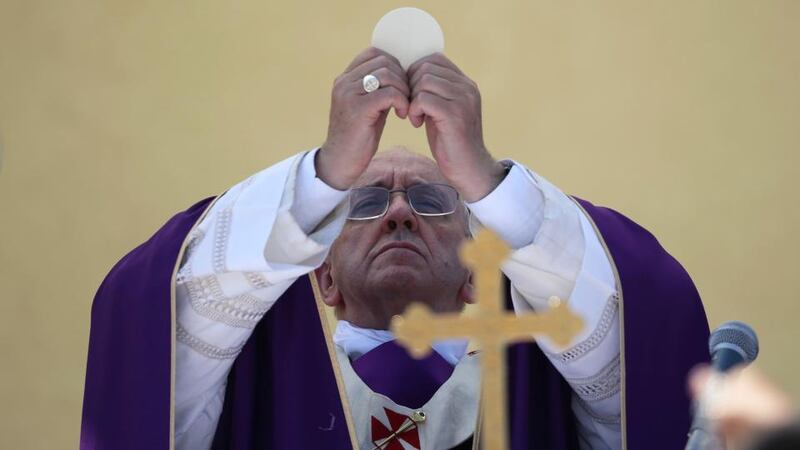 Pope Francis celebrates a mass during his visit to the island. Photograph: Alessandro Bianchi/Reuters
