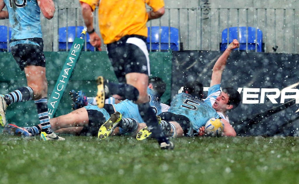 Blackrock’s Hugo Keenan scores the first try of the game against St Michael’s in the Leinster School’s Senior Cup quarter-final at Donnybrook. Photograph: Donall Farmer/Inpho.