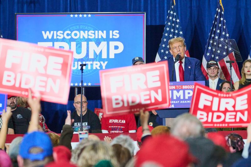 Donald Trump speaks during a campaign event in Green Bay, Wisconsin, this week. Photograph: Daniel Steinle/Bloomberg