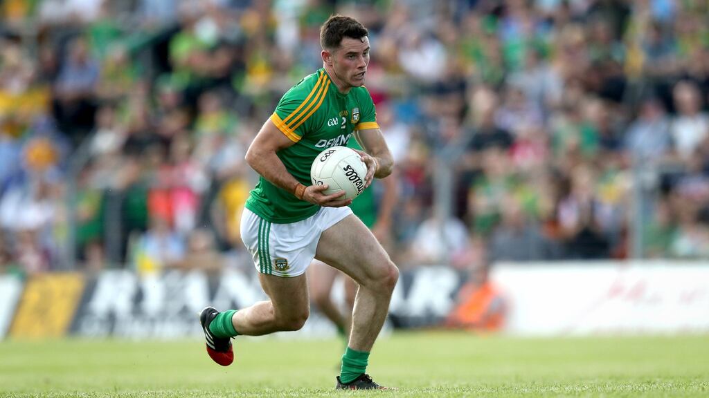 Donal Keogan helped set the tone for Meath with a goal after 21 minutes, finishing off a terrific move. Photograph: Ryan Byrne/Inpho