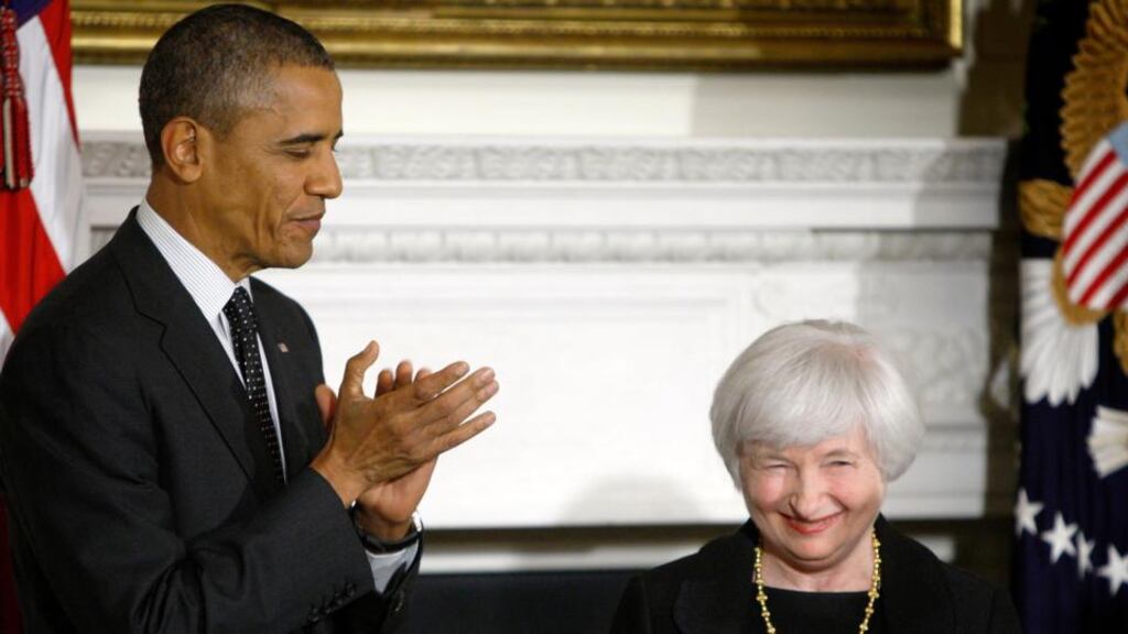 US president Barack Obama applauds after announcing his nomination of Janet Yellen to head the Federal Reserve at the White House in Washington yesterday. Photograph: Jonathan Ernst/Reuters