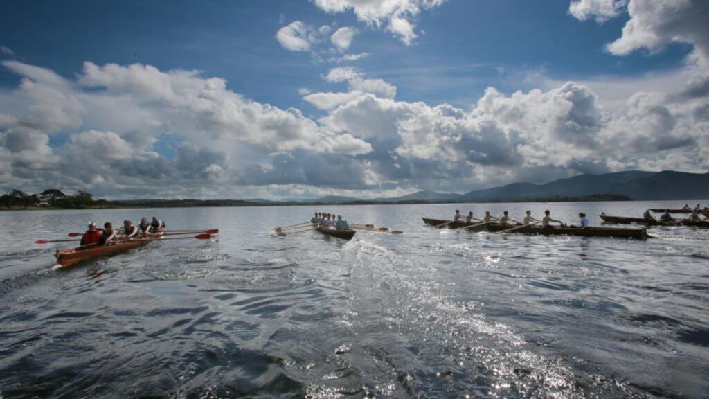 Oxford and Cambridge boat clubs race on the lakes of Killarney in a rowing festival celebrating the 228th Killarney regatta, the oldest regatta in the world. Photograph: Valerie O’Sullivan