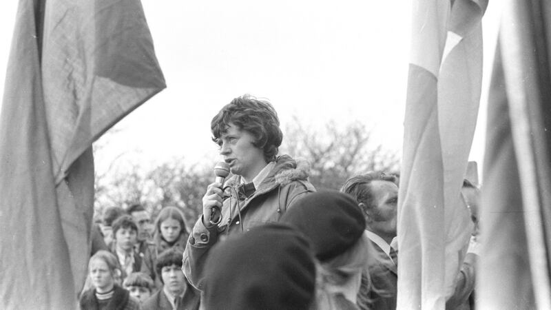 Máirín de Burca addresses republicans who attended a commemmoration parade in Armagh on April 3rd, 1972. Photograph: Dermot O’Shea