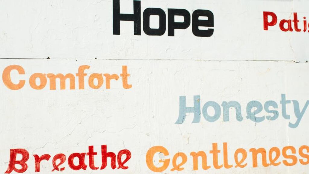 Slogans on a public wall in Cochin, Kerala: When old values are dislocated often the desires and demands of the economic system rush in and swamp the place where values once were. We end up with no settled values at all, just shifting economic desires and responses. Photograph: Getty Images