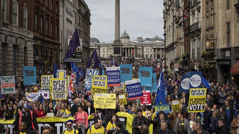 Protesters take part in the Put It To The People march on Whitehall in London, England. Photograph: Dan Kitwood/Getty Images