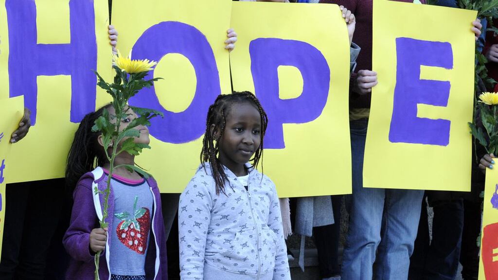 A protest in Dublin in 2015 to mark the 15th anniversary of the direct provision system in Ireland. Photograph: Dave Meehan
