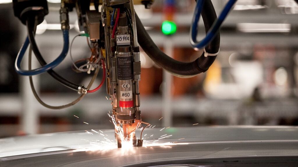 Robots weld vehicles in the body shop at the BMW factory in South Carolina: car firms are wary of being at the centre of the next wave of the trade war.