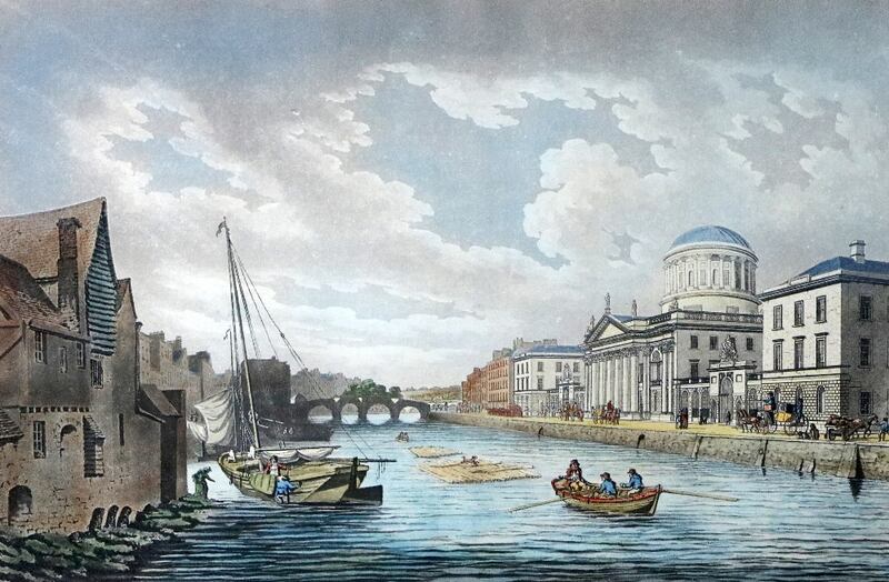 One of a series of 25 hand-coloured prints of Dublin city following the style of James Malton