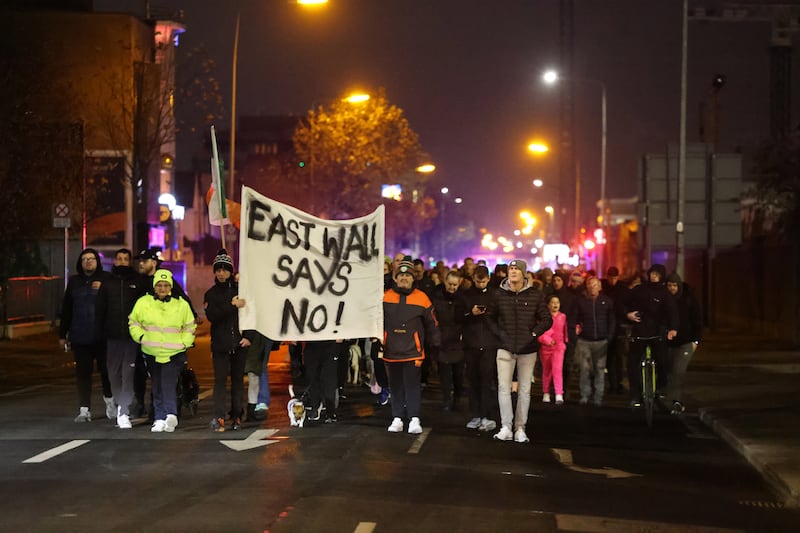 East Wall, Dublin, protests over accommodation of asylum seekers in the area, November 2022. Photograph: Dara Mac Dónaill