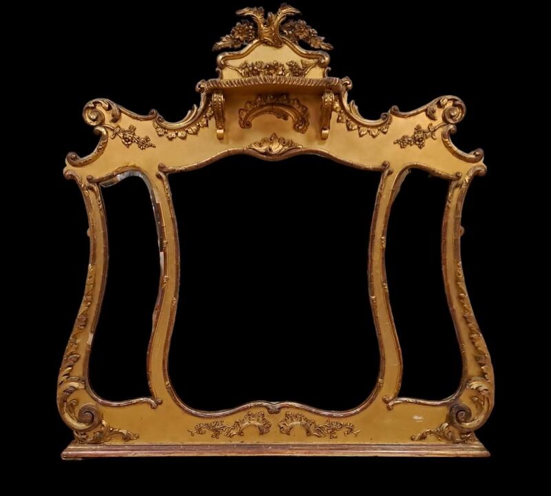 Ornate 19th century gilt wood and gesso compartmented over mantle mirror, (lot 377, €200-€300) at Mullen's of Laurel Park