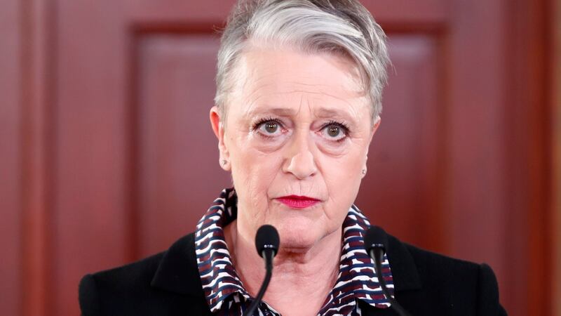 Berit Reiss-Andersen, Chairman of the Norwegian Nobel Committee, announces the laureate of the Nobel Peace Prize 2017. Photograph: NTB Scanpix/Heiko Junge via Reuters