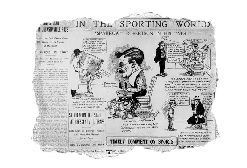 A cartoon about Sparrow Robertson that appeared in the Brooklyn Daily Eagle on January 22nd, 1911