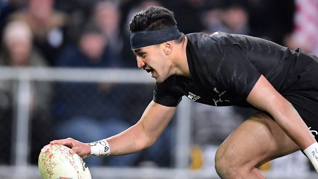 Reiko Ioane scores one of his three second half tries against France. Photograph: Ross Setford/Reuters