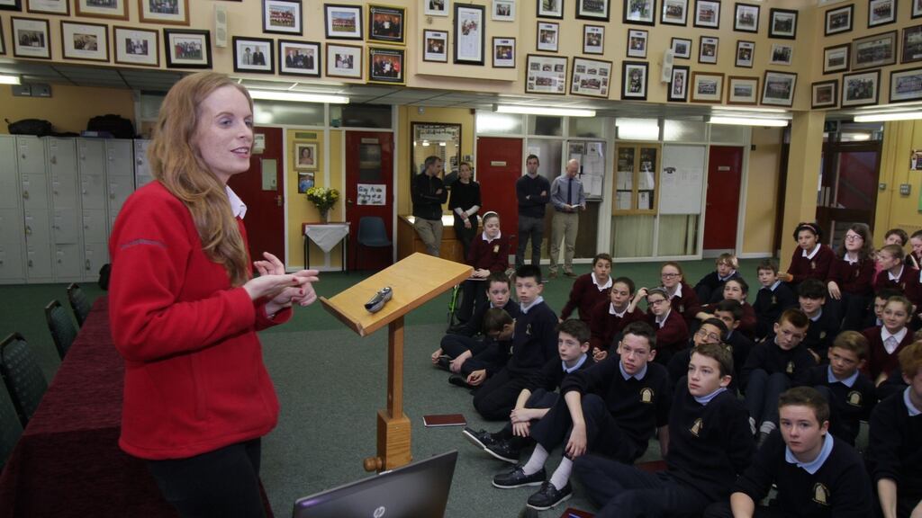 Catherine Flaherty of the RSA speaking at an event in Presentation College Athenry. Last year the RSA brought its interactive roadshow to more than 20,000 pupils around the country. Photograph: Mike Shaughnessy