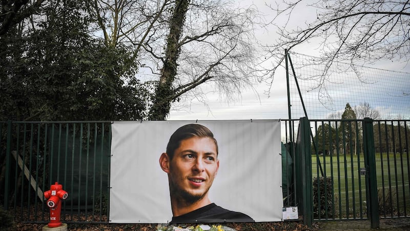 A picture of Emiliano Sala by the entrance of Nantes’ training centre. Photograph: Loic Venance/AFP/Getty