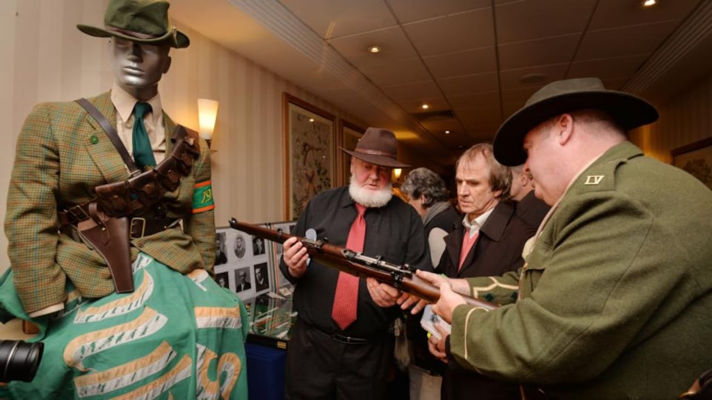 Pronsías Ó Rahaille, Jim Connolly Heron and Paul Callery at the inaugural special general meeting of the 1916 Relatives Association in Dublin. Photograph: Alan Betson