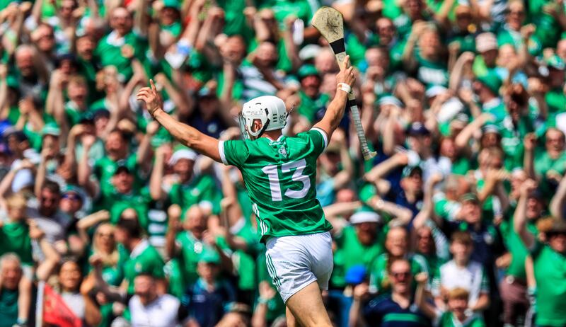 Limerick's Aaron Gillane celebrates scoring a goal during this year's Munster final. Photograph: Evan Treacy/Inpho
