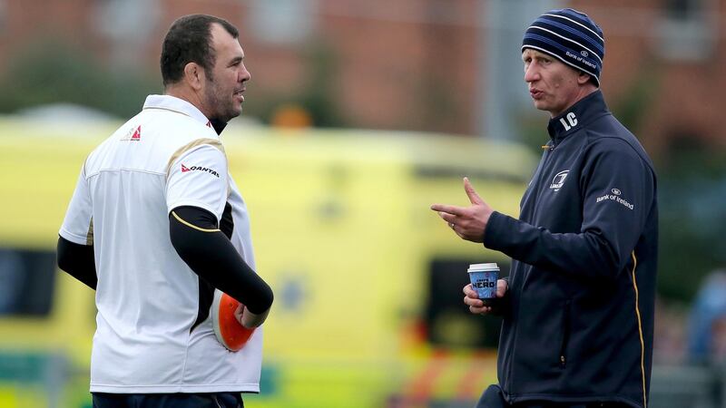 Australia head coach Michael Cheika and Leinster forwards coach Leo Cullen. Photograph: Dan Sheridan/INPHO