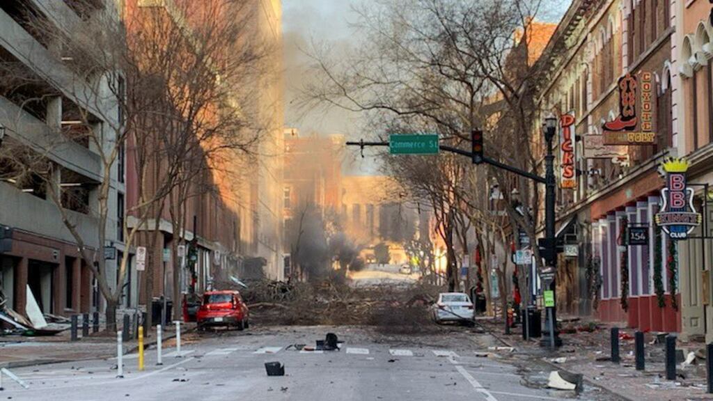Damage from an explosion that officials believe was an intentional act in Nashville. Photograph: Nashville Police Department/EPA