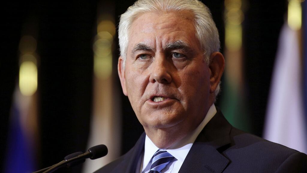 US secretary of state Rex Tillerson said the Trump administration would maintain its military presence in Syria to prevent Islamic State’s resurgence, press for the ousting of President Bashar al-Assad, and counter Iranian influence. Photograph: Ben Nelms/Reuters