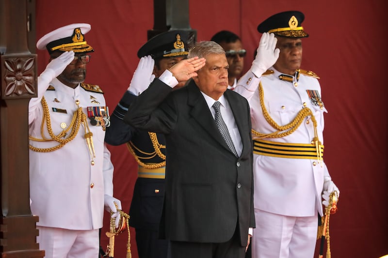Sri Lanka's President Ranil Wickremesinghe watches the 75th Independence Day parade in Colombo, Sri Lanka, on Saturday. Photograph: Chamila Karunarathne/EPA