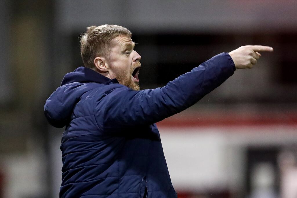 Shelbourne head coach Damien Duff during the game. Photograph: Andrew Conan/Inpho