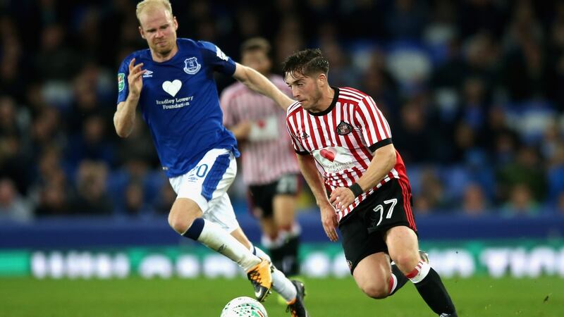 Davy Klaassen in action for Everton against Lynden Gooch of Sunderland during a Carabao Cup third-round match in September. Photograph: Jan Kruger/Getty Images