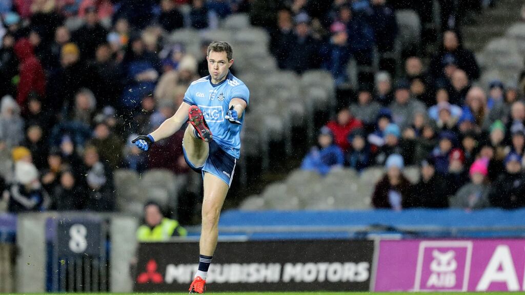 Dean Rock scores a free during the Allianz Football League Division 1 game against Monaghan at  Croke Park on February 8th. Photograph: Laszlo Geczo/Inpho